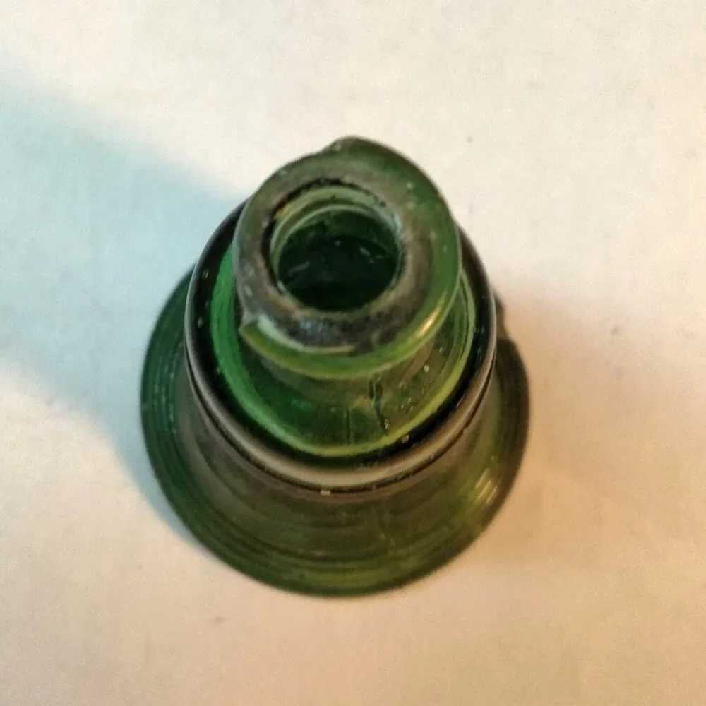Green Glass Liberty Bell Bottle Miniature 3 Inch